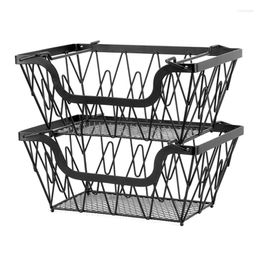 Hooks 2 Tier Metal Fruit Basket Display Stand Vegetables Fruits Bread Counter Storage Organizer Kitchen Bathroom Decoration