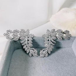 Dangle Earrings Fashion Elegant Flower Leaf Tassel European Silver Colour Zircon Gorgeous Women Wedding Jewellery