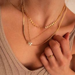 Chains Vintage Gold Color Butterfly Pendant Multi Layer Choker Necklace For Women Punk Party Simple Geometric Chain Necklaces Jewellery