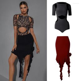 Stage Wear Female Latin Dance Clothing Sexy Cutout Top Irregular Skirt For Women Costume Competition Clothes SL8346