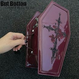 Evening Bags Y2K Harajuku Gothic Lolita Girl Punk Coffin Handbag Street Dark Red Cross Rose Embroidered Cosmetic Bag 230505