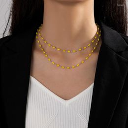 Chains Charming Yellow Rice Bead Collar Necklace For Women Geometric Alloy Metal Adjustable Party Jewelry Choker 23230