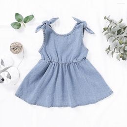 Girl Dresses Pudcoco Baby Girls Casaul Denim Dress Summer Bow Sleeveless Buttons Blue A-lien Fashion Princess Party Kids Sundres 1-4Y