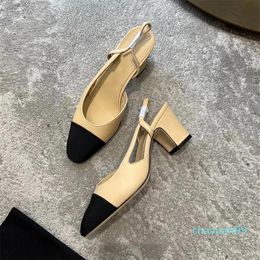 Designer -Classic sandals High Quality Womens wedding dress shoes summer thick heels fashion round head slides 100% leather Platform professional large size