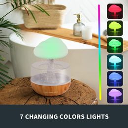 Cushion Decorative Pillow 2 in 1 Desk Humidifier Rain Cloud Aromatherapy Essential Oil Zen Diffuser Raining Night Light Mushroom Lamp 230505