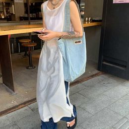 Casual Dresses High Street Fashion Casual Thin White Sleeveless Dress Women 2023 Summer New Loose Chic Split Allmatch MidLength Dress Z0506