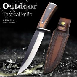 Camping Hunting Knives Black face god straight knife color wood wooden handle hunting knife outdoor portable camping knife outdoor survival knife P230506