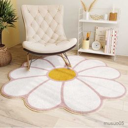 Baby Playmats Kids Cartoon Bedside Carpets Non-Slip Large Area for Living Room Flower Shape Round Rugs Floor Mats