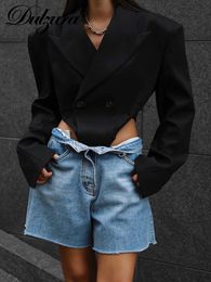 Women's Jumpsuits Rompers Dulzura Autumn Women Button Y2K Clothes Turn Down Collar Hollow Out Long Sleeve Skinny Bodysuit Blazer Club Streetwear Romper 230505