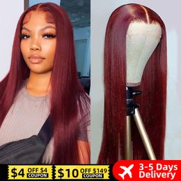 Lace Wigs Peruvian Straight Hair Front Wig Human 99J Burgundy Pre Plucked 13x4 Coloured for Women 230505