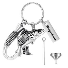 Cremation jewelry stainless steel fish shaped design key chain commemorative urn necklace keepsake jewelry