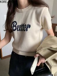 Women's T Shirt Korejpaa Korean Fashion Pull Femme Knitwear Letter Jacquard Round Neck Women Sweater Casual Short Sleeve Ladies Tops Spring 230506