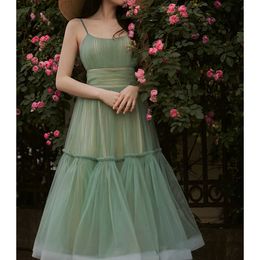 Casual Dresses Simple Light Pink Short Prom Dresses Spaghetti Straps Tiered Tulle Prom Gowns Sweeheart TeaLength Wedding Party Dress Z0506