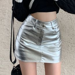 Skirts Women's Sexy Super Short Pu Leather Skirt High Street Solid Colour Faux Leather Mini Skirt Lady Party Club Skirt 230506