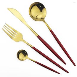 Dinnerware Sets 4Pcs Red Gold Cutlery Set Dinner Knife Fork Spoon 18/10 Stainless Steel Flatware Silverware Tableware