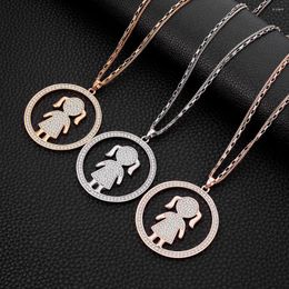 Pendant Necklaces Big Round Circle Crystal Girl Figure Necklace Women Long Multi Layers Jewellery Mother Lovely Daughter Gifts