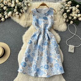 French retro court style dress large swing fluffy skirt summer niche heavy duty jacquard waistband sleeveless dress