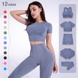 Women's Tracksuits 2/3/5PCS Seamless Women Yoga Set Workout Sportswear Gym Clothing Fitness Long Sleeve Crop Top High Waist Leggings Sports Suits P230506