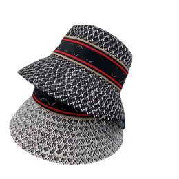 New Elegant Letter Bucket Fisherman Straw Hat Female Travel Sunshade Japanese-Style and Internet-Famous Black and White Sun Protection Hats