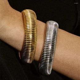 Bangle Retro Minimalist Width Version Of Elastic Vertical Stripe Ring Bracelet With Medieval Vintage Texture Couple Jewelry