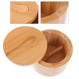 Storage Bottles Condiment Containers Organiser Wood Salt Container Jars Dipper Box