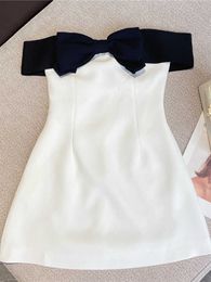 Casual Dresses PREPOMP 2022 Summer New Collection Sleeveless Black Bow Strapless High Waist White Slim Short Dress Women GE647 Z0506