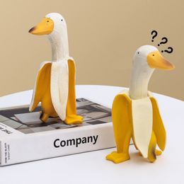 Decorative Objects Figurines Banana Duck Kawaii Room Decoration Home Office Desk Accessories Miniature Statue Modern Creative Craft Object Funny Gift 230506