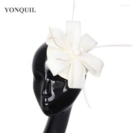 Headpieces Charming Ivory Fascinator Hat For Women With Feather Beads Adorn Elegant Ladies Handmade Hair Accessories Bridal Decoration