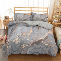 Bedding sets WOSTAR Marble bedding set king size duvet cover set 3d print home bedroom double bed bedclothes luxury home textiles quilt cover 230506