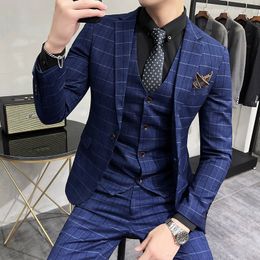 Men's Suits Blazers Jackets PantsVest Luxury Men Groom Wedding Tuxedo Fashion Plaid Business Suits High Quality Casual Business Suit Three-piece 230506