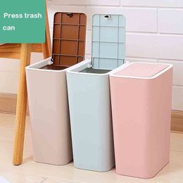 Waste Bins Nordic Push Trash Can Creative Rectangular Living Room With Lid Kitchen Bathroom Toilet 230505