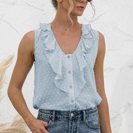 Women's Blouses Sweet Ruffles Button Shirt Women Tops Spring And Summer 2023 Sexy V-neck Sleeveless Camis Blouse Casual Clothes Blusas 25557