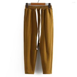 Pants 4XL Plus Size Harem Women 2023 Spring Block Colour Leg Opening Drawstring High Waist Trousers Oversized Curve Clothes
