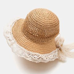 Czapki czapki dzieci słomka kapelusz dziewczynka słoneczne czapki z koronkową plażą wiadro słoneczkowane księżniczka letnia na zewnątrz czapka słoneczna dla dzieci