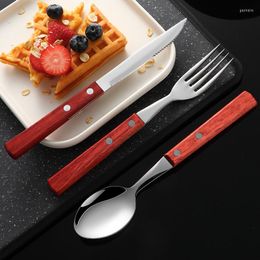 Dinnerware Sets 304 Stainless Steel Wooden Handle Tableware Set Steak Knife Fork Dessert Spoon Western Suit Home El