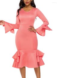 Casual Dresses Elegant Women Pink Bodycon Cut Out Long Sleeve Bowtie Ruffles Dress Slim Fit Party Evening Birthday Robes Fall Winter