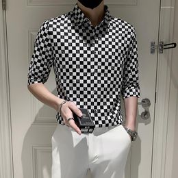 Men's Casual Shirts 2023 Summer High Quality Light Luxury Youth Shirt Black And White Cheque Fashionable Men's Formal Wear Blouses