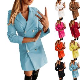 Women's Suits Solid Colour Blazer Dress Women Sexy Long Sleeve Double Breasted Mini For Lady