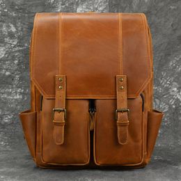 Backpack Men's Luxury Designer Vintage Travel Handmake Full Grain Leather Rucksack Knapsack Bucket Gift For Man Shoulder Daypack