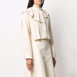 Women's Blouses Pleated Asymmetric Ruffle Collar Retro Premium Feeling Shirts And Poplin Cotton Long Sleeve Top Women 2023