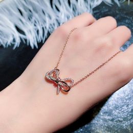 Pendant Necklaces Short For Women Rose Gold Silver Colour Beautiful Rhinestone Bownot Chain Clavicle Necklace