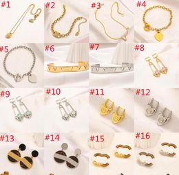 Fashion Designer Jewellery Sets for Women Brand Letter Bracelet Earrings Necklace High End Crystal Stainless Steel Gold Silver Plating Earring Wedding Jewerlry