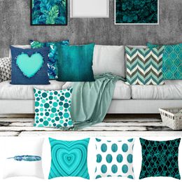 Cushion Decorative Pillow 45x45cm Teal Cushion Cover Leaf Feather Geometric Heart Sofa Pillowcase Bedroom Home Office Accessories 230505