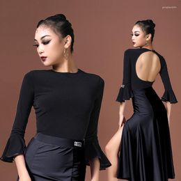 Stage Wear 2023 Sexy Backless Bodysuit For Women Black Latin Dance Tops Female Practice Clothes Chacha Samba Tango DQS8815