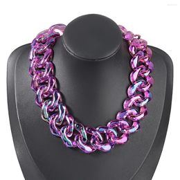 Chains Purple Dazzling Transparent Resin Necklace Woman Party Short Choker Rock Punk Sweet Exaggerated Alloy Trend Jewelry Accessories