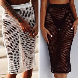 Skirts New Handmade Fishnet Mesh Beach Cover Up Skirts Hook Summer Holiday Skirt Boho Cotton Sexy Hollow Out Beach Skirt T230506