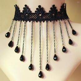 Chains Fashion Personality Products Europe And America -selling Lace Necklace Dance Party Black Crystal Tassel Choker Female