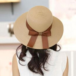 Wide Brim Hats Bucket Hat Beach Summer Straw For Women Flat Top Ribbon Bowknot Elegant Luxury Sombreros De Mu W7N3