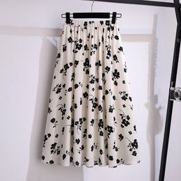 Skirts Large Size Women's Summer Loose Floral Chiffon A-Line Skirt Hip 175 Apricot Black 5XL 6XL 7XL 8XL 9XL 10XL 170kg 230506