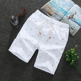 Men's Shorts Men Casual Summer Elastic Waist Solid Shorts Printed Clothing White Shorts Japanese Style Polyester Running Sport Shorts for Men 230506
